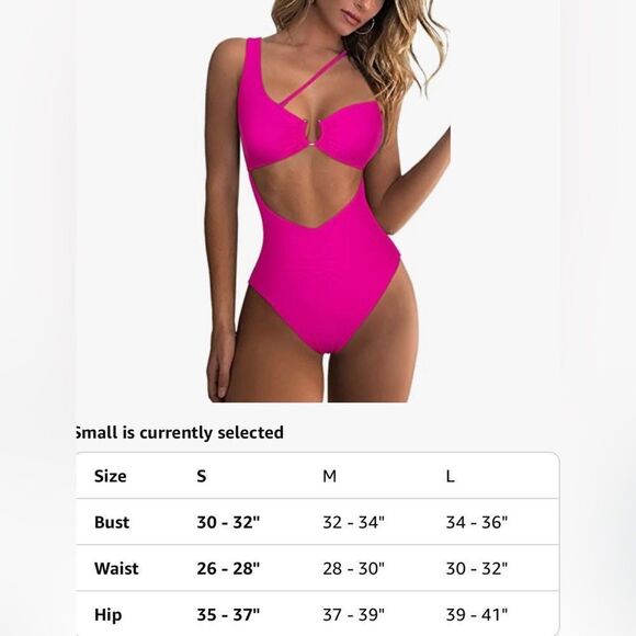 Vibrant Hot Pink Cutout Swimsuit Sexy One Shoulder One Piece Bathing Suit New - Picture 4 of 8